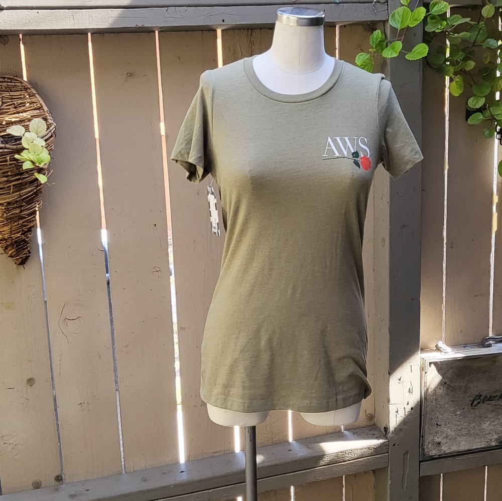 New Next Level Women Tee color Green Army size Small.